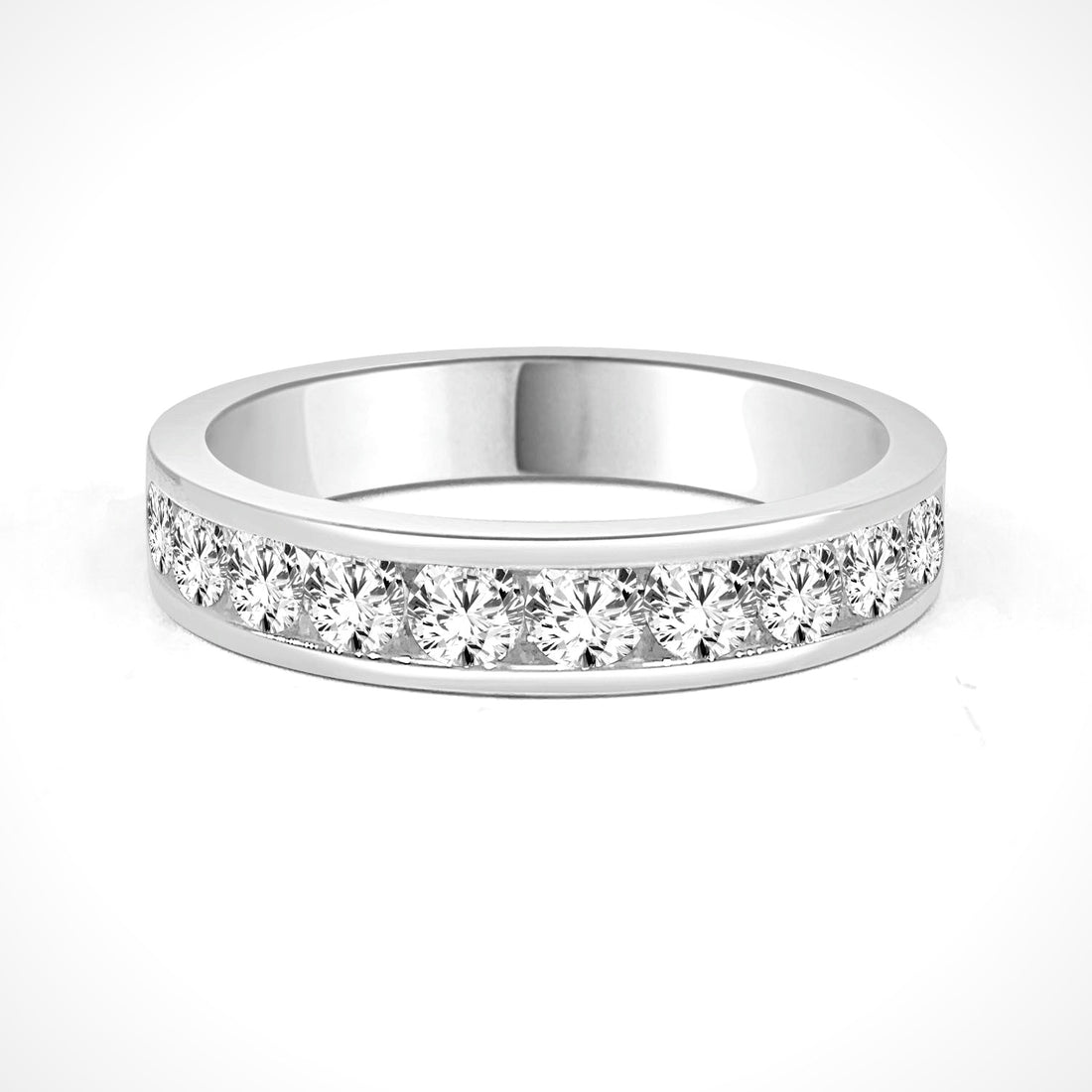 14 Karat White Gold Wedding Band with 1.00 Carat Natural Round Diamond