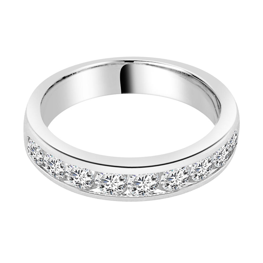 14 Karat White Gold Wedding Band with 1.00 Carat Natural Round Diamond