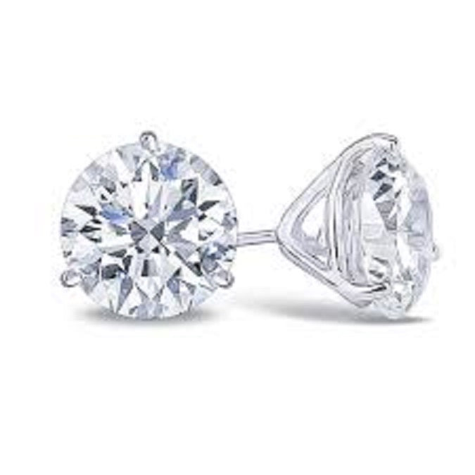 Martini Set Solitaire Stud Earrings in 14 Karat White Gold with Lab Diamond - Round Shape, Gemstone Enhanced, Only Diamond