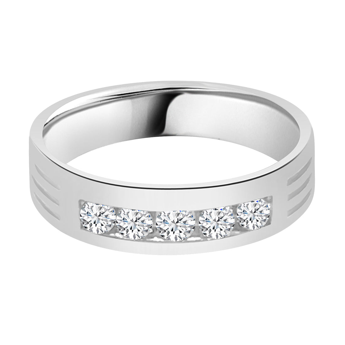 0.51 Carat Natural Diamond 5 Stone Wedding Band in 14 Karat White Gold