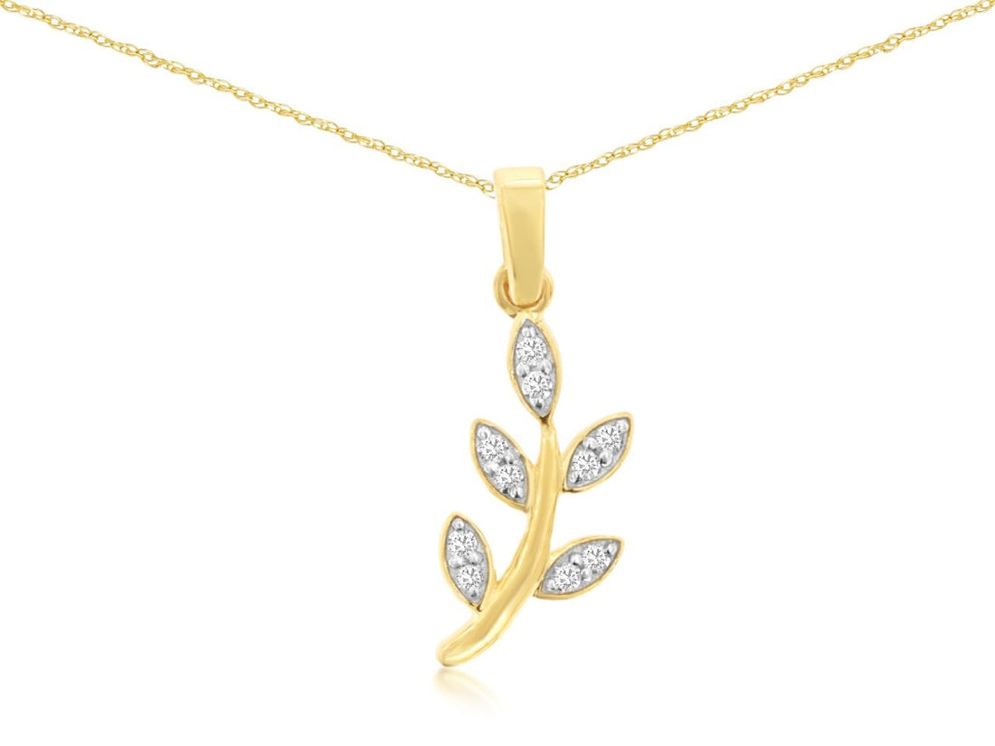 14 Karat Yellow Gold Vine Necklace with Cable Chain Featuring Natural Diamond