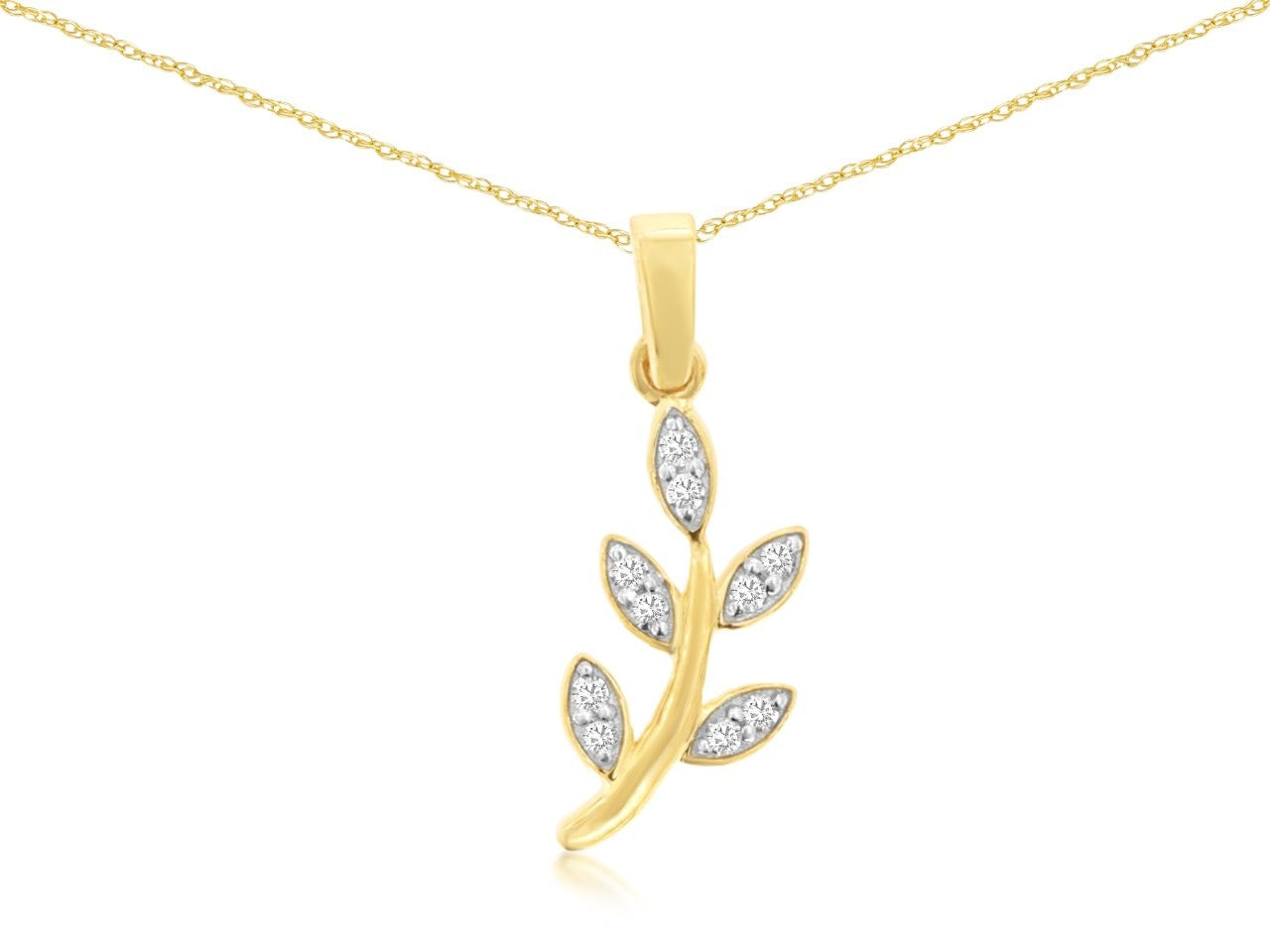 14 Karat Yellow Gold Vine Necklace with Cable Chain Featuring Natural Diamond