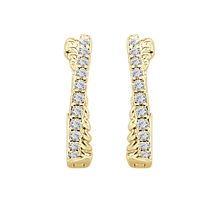 Braided Diamond Twist Huggie Earrings in 10 Karat Yellow Gold with 0.16 Carat Natural Round Diamond