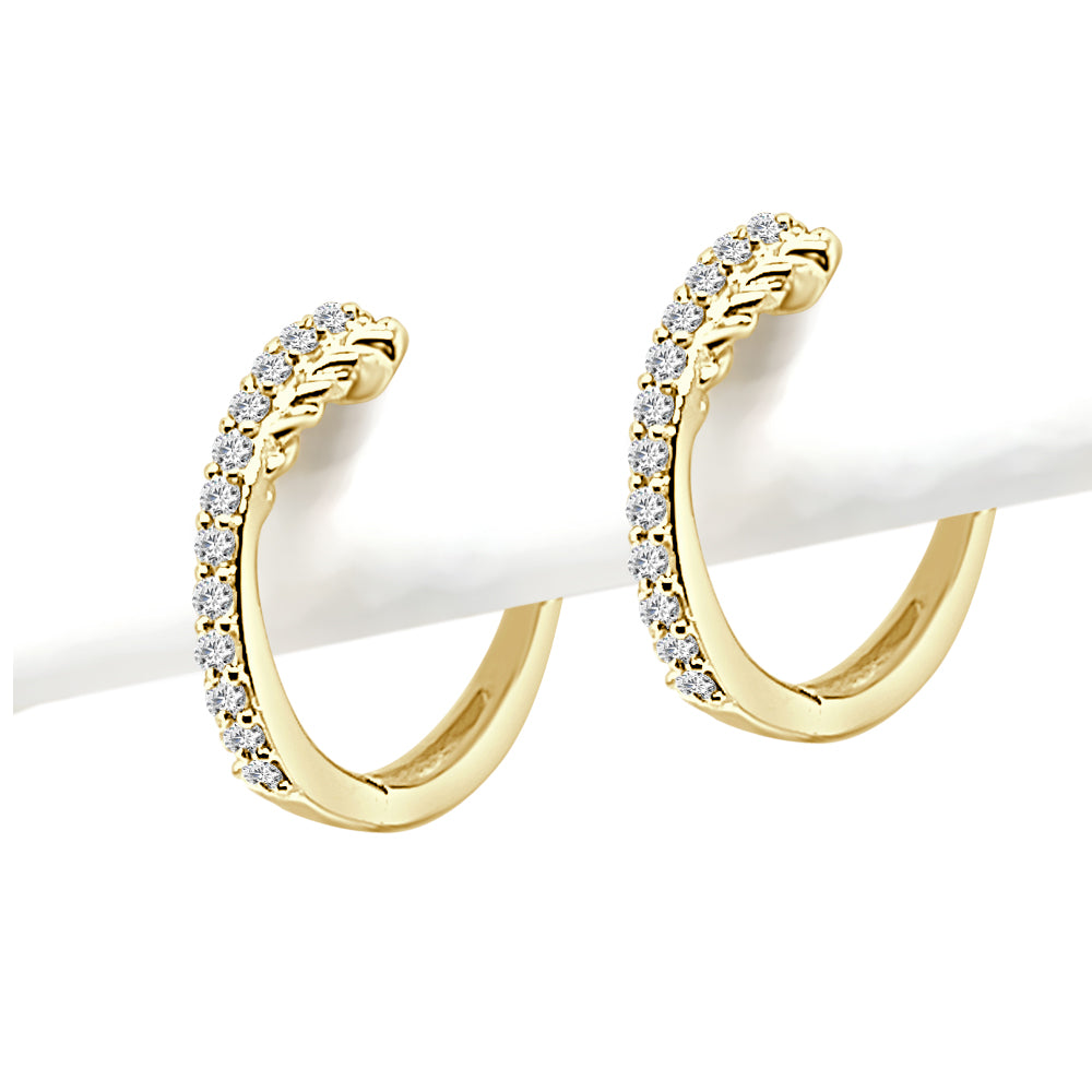 Braided Diamond Twist Huggie Earrings in 10 Karat Yellow Gold with 0.16 Carat Natural Round Diamond