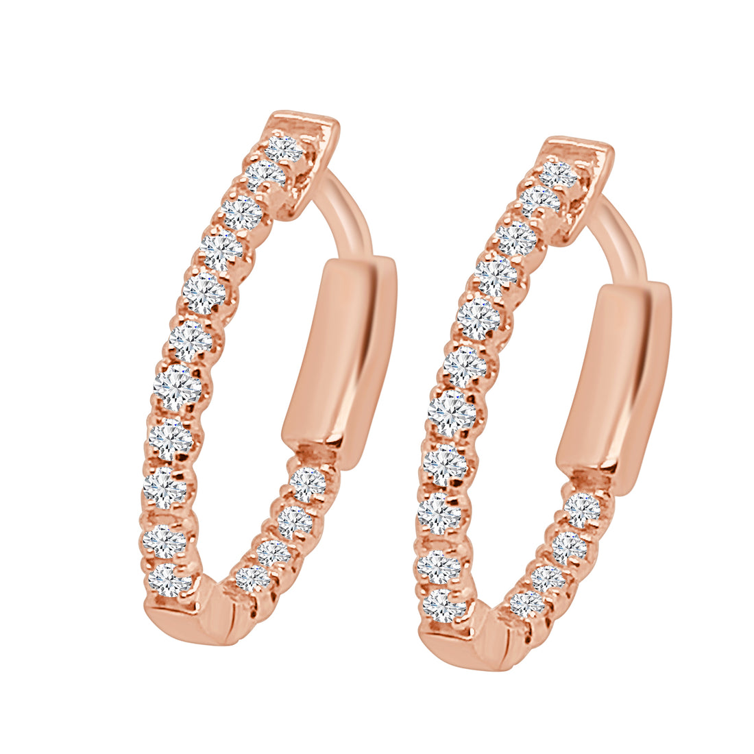 14 Karat Rose Gold Inside Out Oval Earrings with 0.49 Carat Natural Diamond