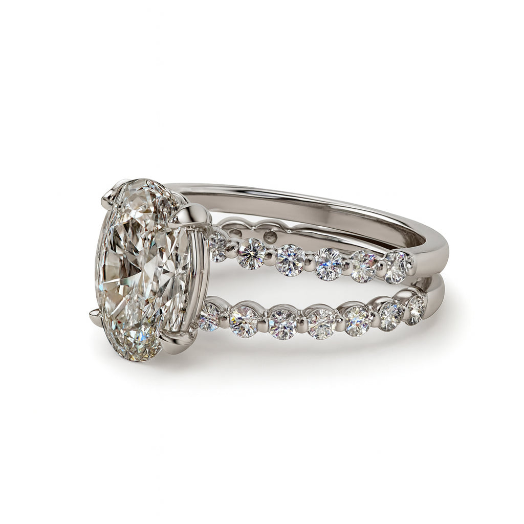 Oval Lab Diamond Engagement Ring with Bubble Band in 14 Karat White Gold (3.56 ct)