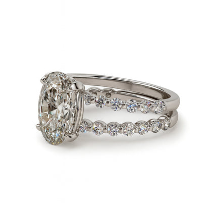 Oval Lab Diamond Engagement Ring with Bubble Band in 14 Karat White Gold (3.56 ct)