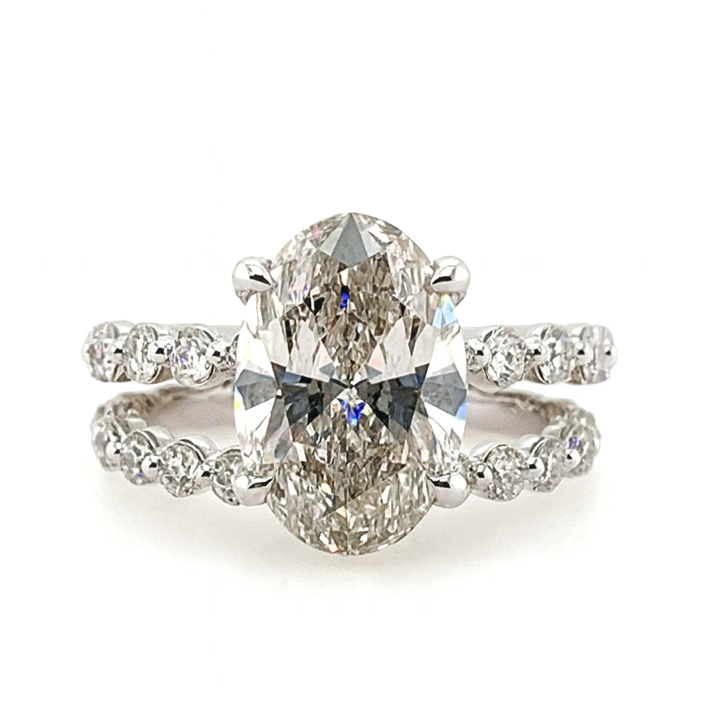 Oval Lab Diamond Engagement Ring with Bubble Band in 14 Karat White Gold (3.56 ct)