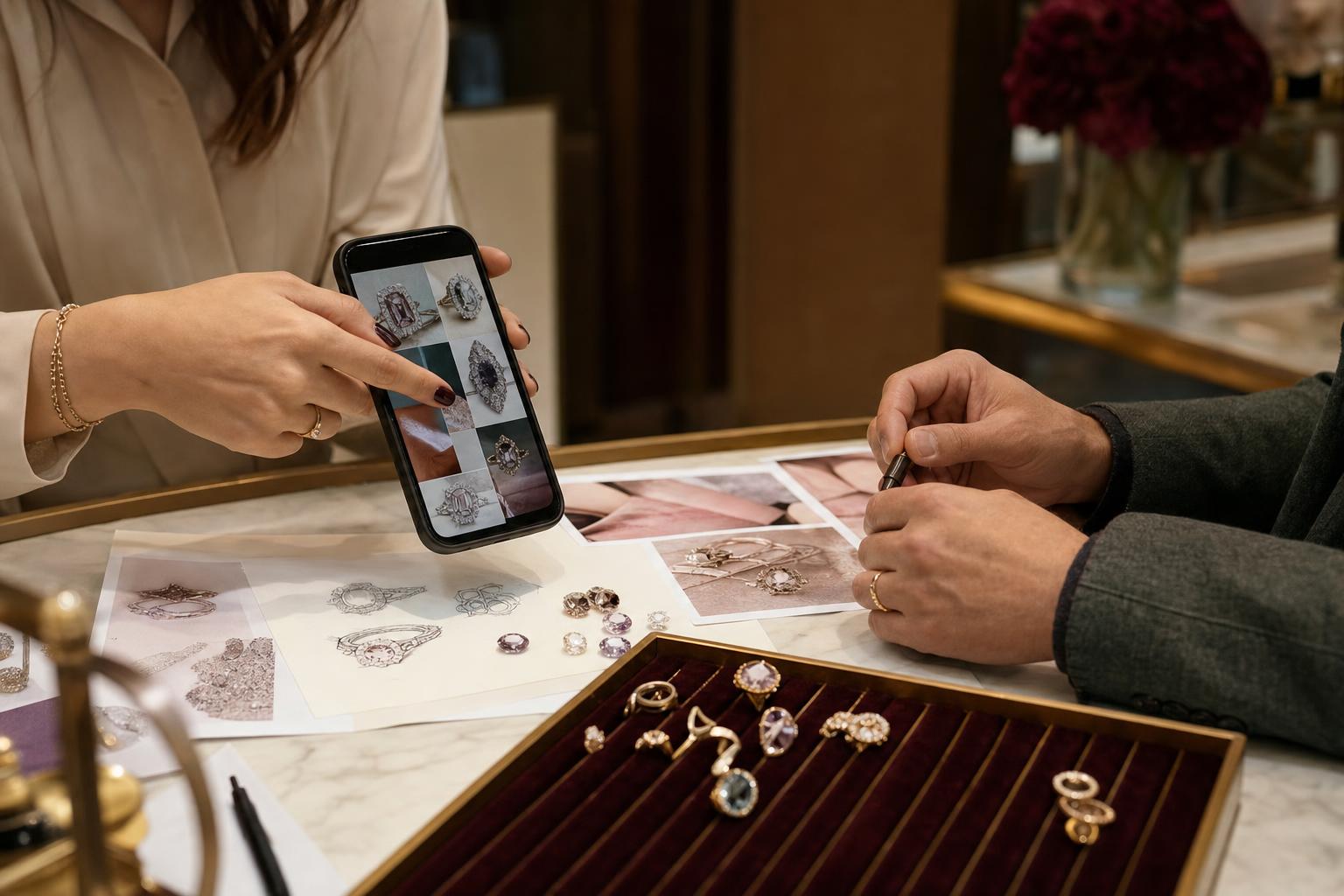Client sharing custom jewelry inspiration photos