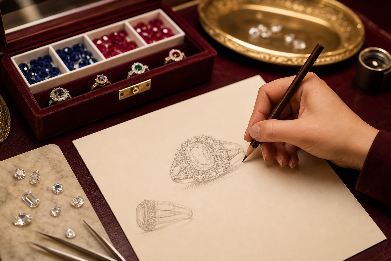 Jeweler sketching a custom ring concept