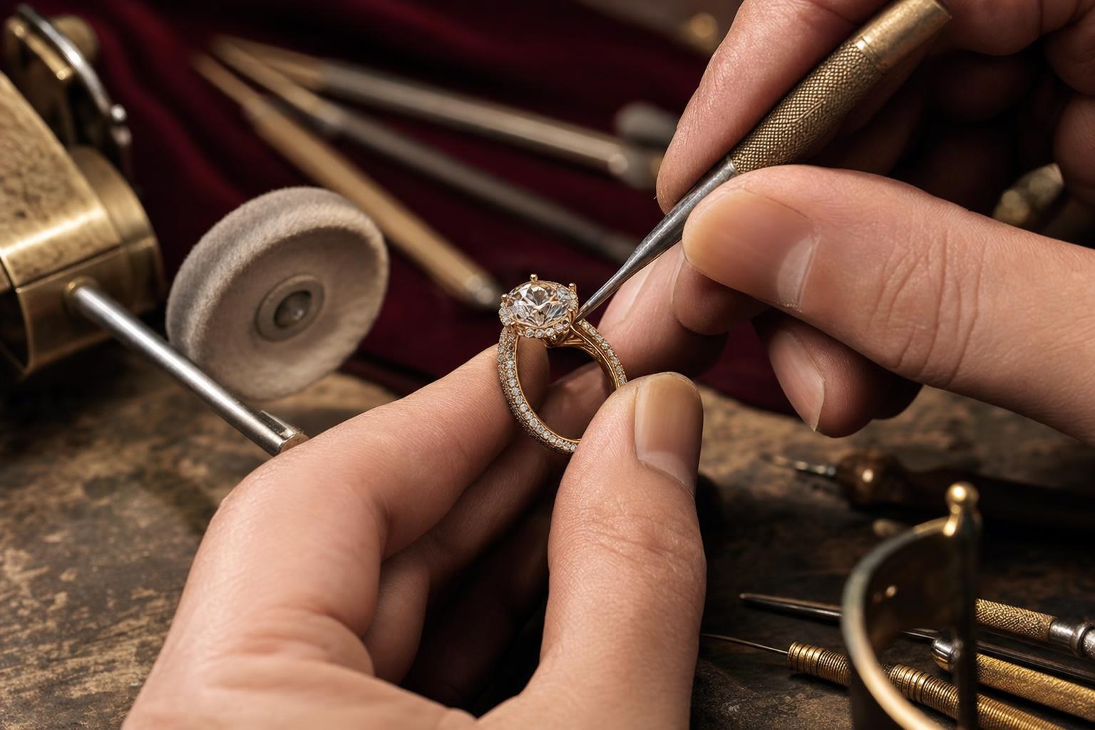 Stone setting and polishing custom jewelry