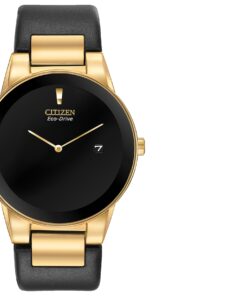 Citizen Axiom Black Leather Band Gold Tone Mens Watch