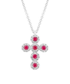 Shy Creations Halo Cross 0.14 Carat Ruby Necklace