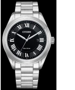 Citizen Black Face Roman Numeral Numbers Silver Tone Mens Watch