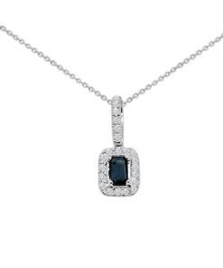 Emerald Cut Sapphire With Halo 2.15 Carat Blue Sapphire Necklace