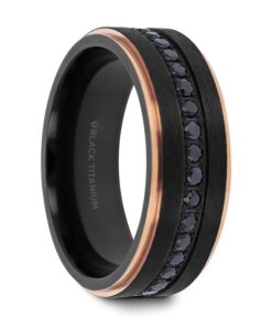 Astro Blk Rose Gold And Black Sapphire Mens Wedding Band
