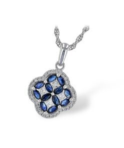 Clover Mosaic Halo 0.71 Carat Blue Sapphire Necklace