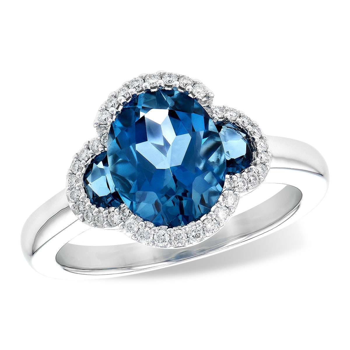 2.84 Carat Pear Shape Blue Topaz & Diamond 3-Stone Engagement Ring 10mmx7mm