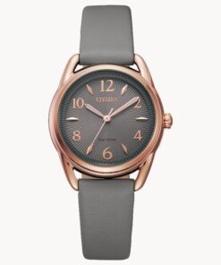 Citizen Gray Leather Band Rose Tone Ladies Watch