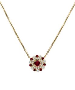 Double Halo 0.51 Carat Round Ruby Necklace