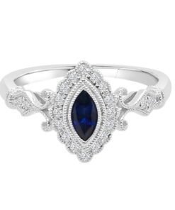 Filigree Ladies 0.29 Carat Marquise Blue Sapphire Ring