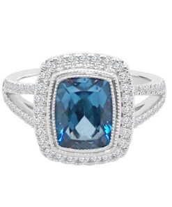 Halo Ladies 2.57 Carat Emerald Blue Topaz Ring