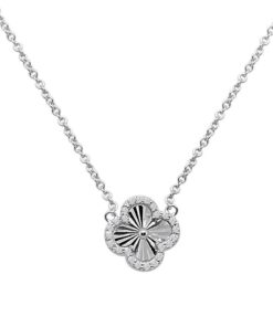 D/c Clover With Halo 0.09 Carat Diamond 18 Inch Necklace