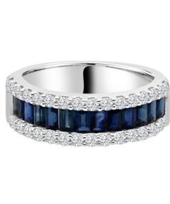 3 Row 1.72 Carat Baguette Blue Sapphire Ring