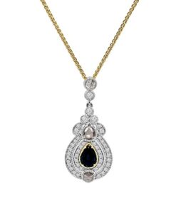 14y Rose Cut & Pear Halo Drop Cable 0.79 Carat Blue Sapphire 18 Inch Necklace