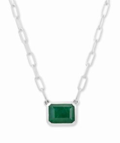 Samuel B. Emerald Cut Solitaire Paper Clip Emerald Necklace