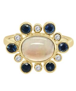 Alt Sapp & Dia Halo With Oval Cabochon Ladies Moonstone Ring