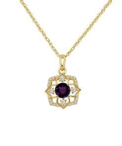 Floral Cable 0.52 Carat Round Amethyst 18 Inch Necklace