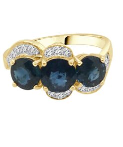 3 Oval Sapp Surrounded By Dia Ladies Blue Sapphire Ring