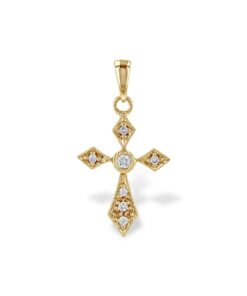 Small Fancy Milgrain Cross 0.06 Carat Diamond 18 Inch Necklace