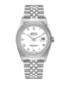 Rolex Date Just White Roman Dial 16220 36mm Jubilee Band Fluted Bezel