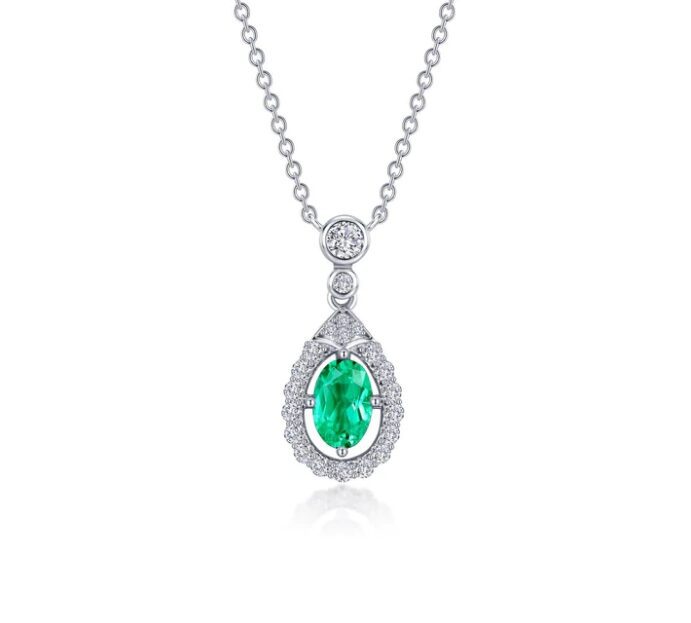 Lafonn Emerald Halo Teardrop Lassaire 20 Inch Necklace