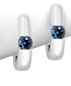 Single Stone Huggie Hoop 0.33 Carat Round Blue Sapphire Earrings