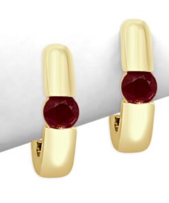 Single Stone Huggie Hoop 0.28 Carat Round Ruby Earrings