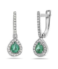 Pear Halo Drop 0.74 Carat Emerald Earrings