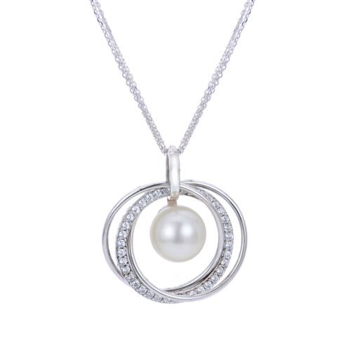 Interlocking Circles Drop Freshwater Pearl 18 Inch Necklace