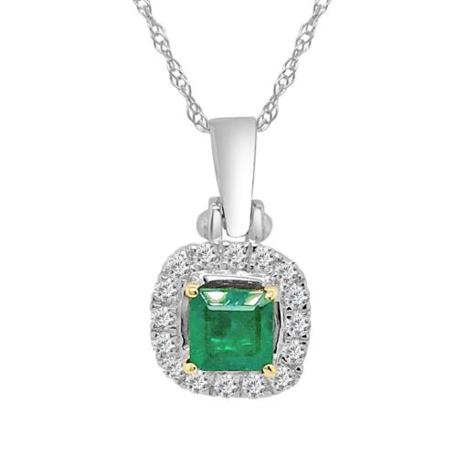 Cushion Halo 0.55 Carat Princess Emerald 20 Inch Necklace
