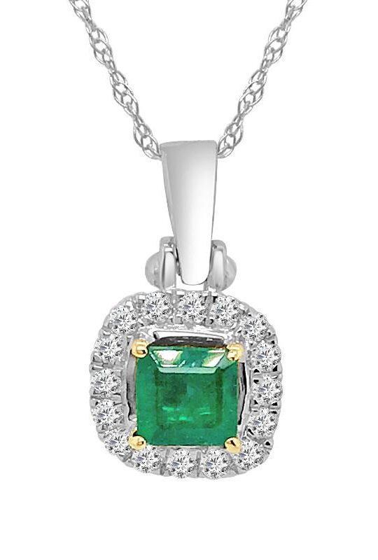 Cushion Halo 0.55 Carat Princess Emerald 20 Inch Necklace
