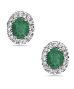 Oval Halo 0.78 Carat Emerald Earrings
