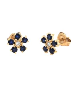 Flower Stud 0.72 Carat Blue Sapphire Earrings