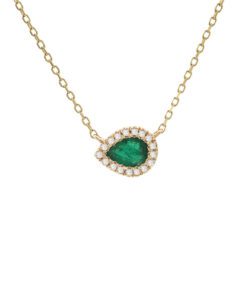 Halo Cable 0.18 Carat Pear Emerald 18 Inch Necklace