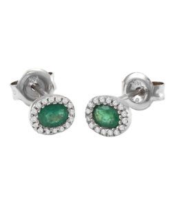 Halo Stud 0.45 Carat Oval Emerald Earrings
