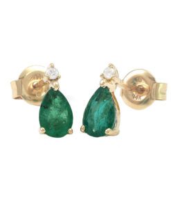 Stud 0.80 Carat Pear Emerald Earrings