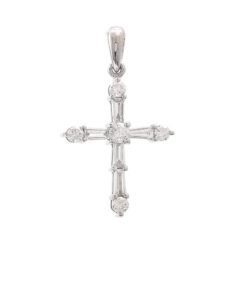 Round And Baguette Cross 0.29 Carat Diamond Necklace
