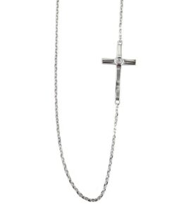 Polished Cable Cross 0.04 Carat Diamond 18 Inch Necklace