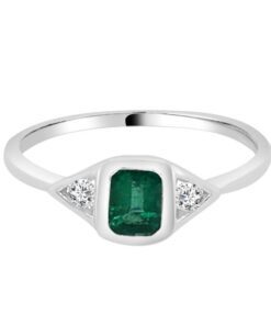 3 Stone Bezel Ladies 0.60 Carat Emerald Ring